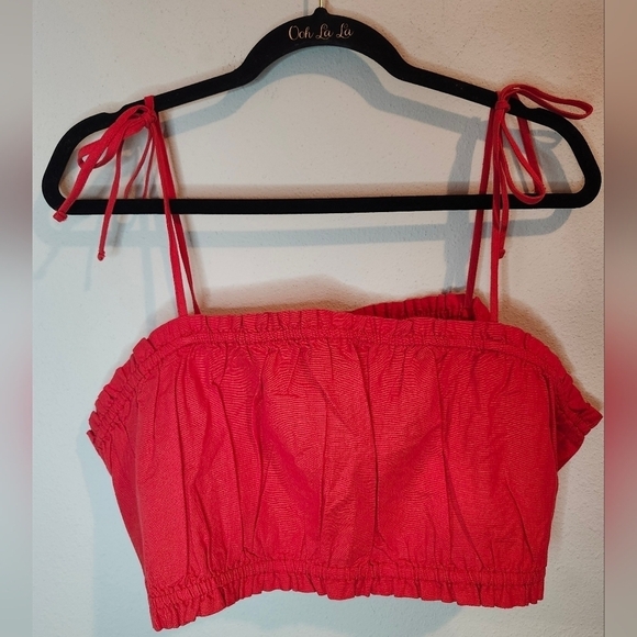 Asos Designer Red Ruffle Crop Bandeau Size 14 Red with Ribbon ties - Picture 2 of 7